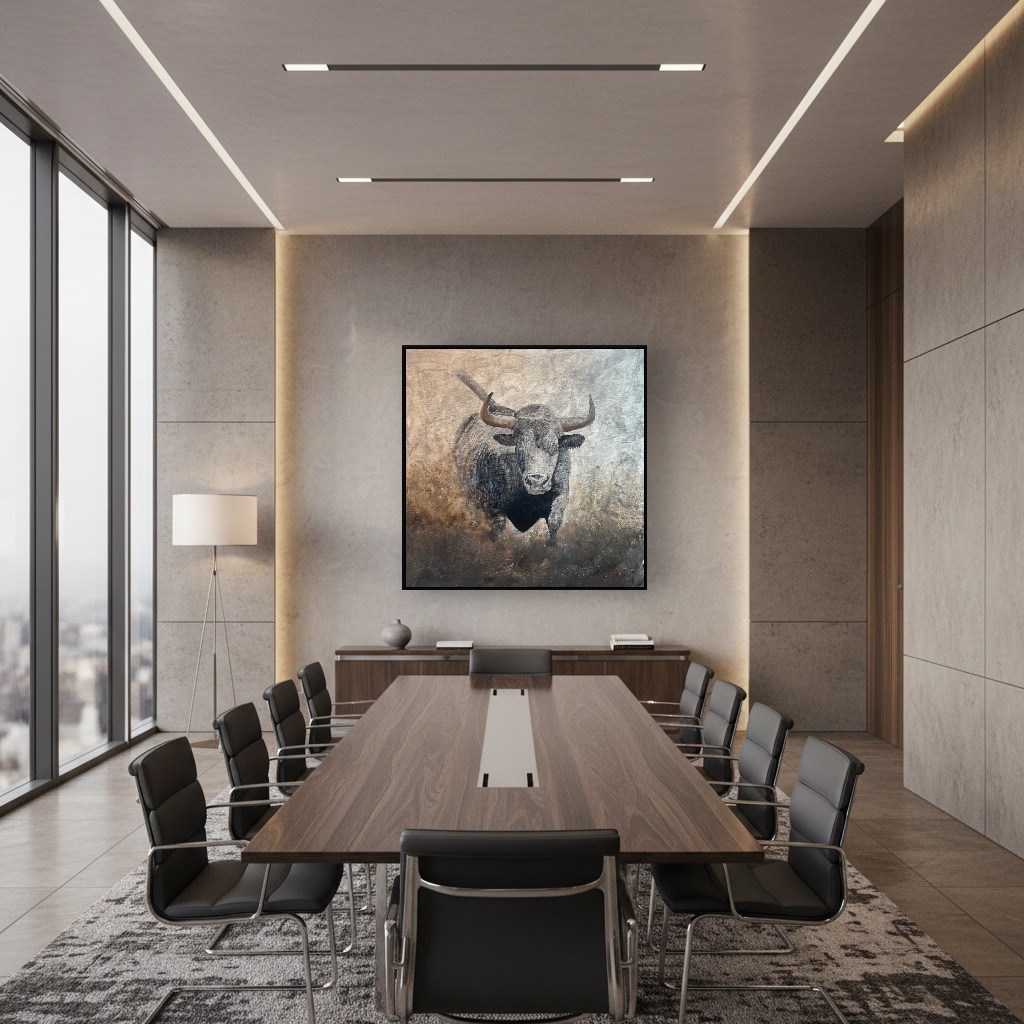 Artwork displayed in a realistic interior room mockup generated by Vault Canvas